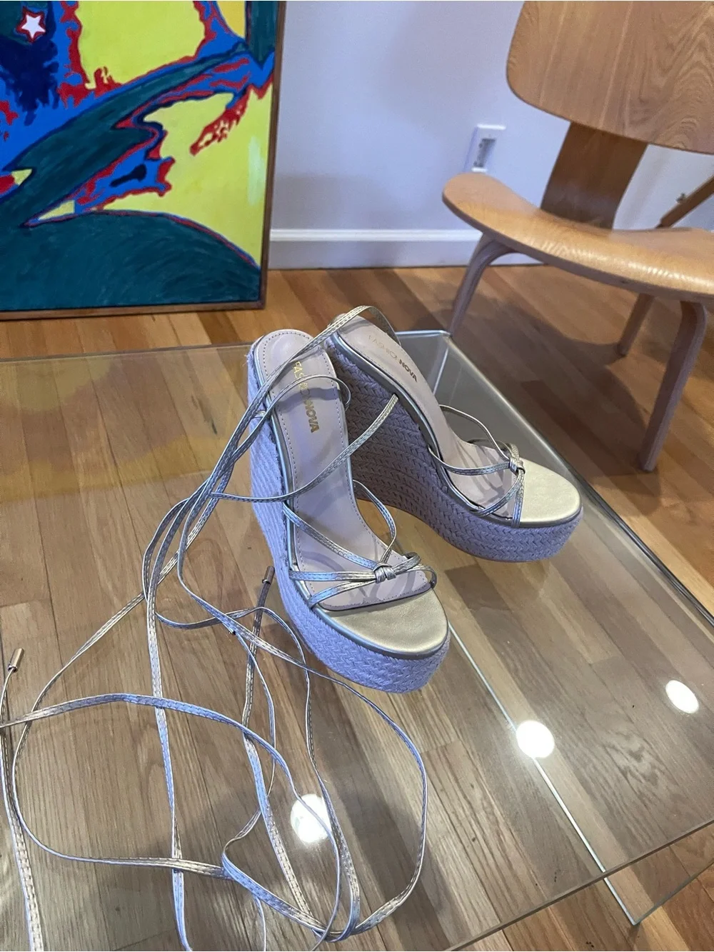 Fashion Nova Silver Metallic Espadrille Wedge Sandals Women’s 7